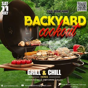 Backyard Cookout Flyer, BBQ Flyer, Summer Cookout Flyer, DIY Canva Editable Design Template, Food Flyer, Social Media Flyer, Party Flyer