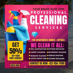 Reinigungsdienste Flyer, bearbeitbare Maid & Housekeeper-Vorlage, Home Airbnb-Reinigungsanzeige, Hausmeister DIY Canva Flyer Design, Dienstleister