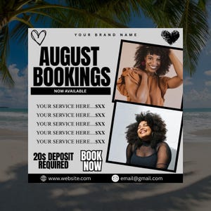 August Booking Flyer Template • Back to School Editable Canva Flyer • Beauty, Hair Lashes, Nails, Makeup Appointment Promotion, August flyer