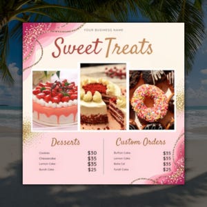Sweet Treats Bakery Flyer, Bake Sale and Dessert Shop Template, Cake Business & Pastry Flyer, Editable Canva Flyer for Bakers, Dessert Flyer