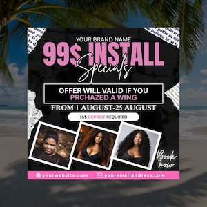 Wig Special Flyer | Hair Stylist Booking Template | Wig Install Deals | Hair on Hand Bundle Sale | Editable Canva Flyer for Social Media