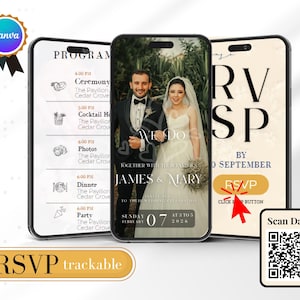 Digital Wedding Invitation Template,Trackable RSVP Online Registry Form,Customizable Design Web,Editable Minimalist Invite,Website Invite
