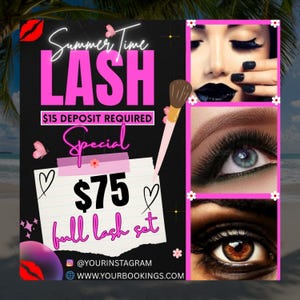 Summer Lash Special Flyer, Lash Tech Sale & Deal Template, Lash Extension Booking Flyer, DIY Editable Canva Design for Lash Artist Promotion