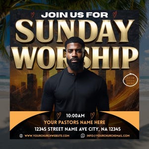 Sunday Worship Church Flyer Template, Editable Canva & Photoshop, Christian Event Flyer, Gospel Service, Church Social Media Design