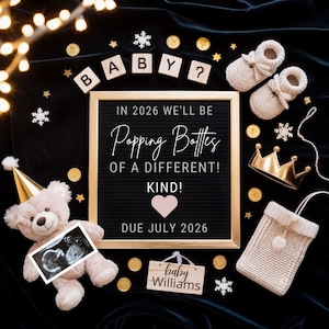 New Years Pregnancy Announcement, We're Expecting 2026, Digital Baby Reveal, Editable Neutral Template, January Social Media Announcement