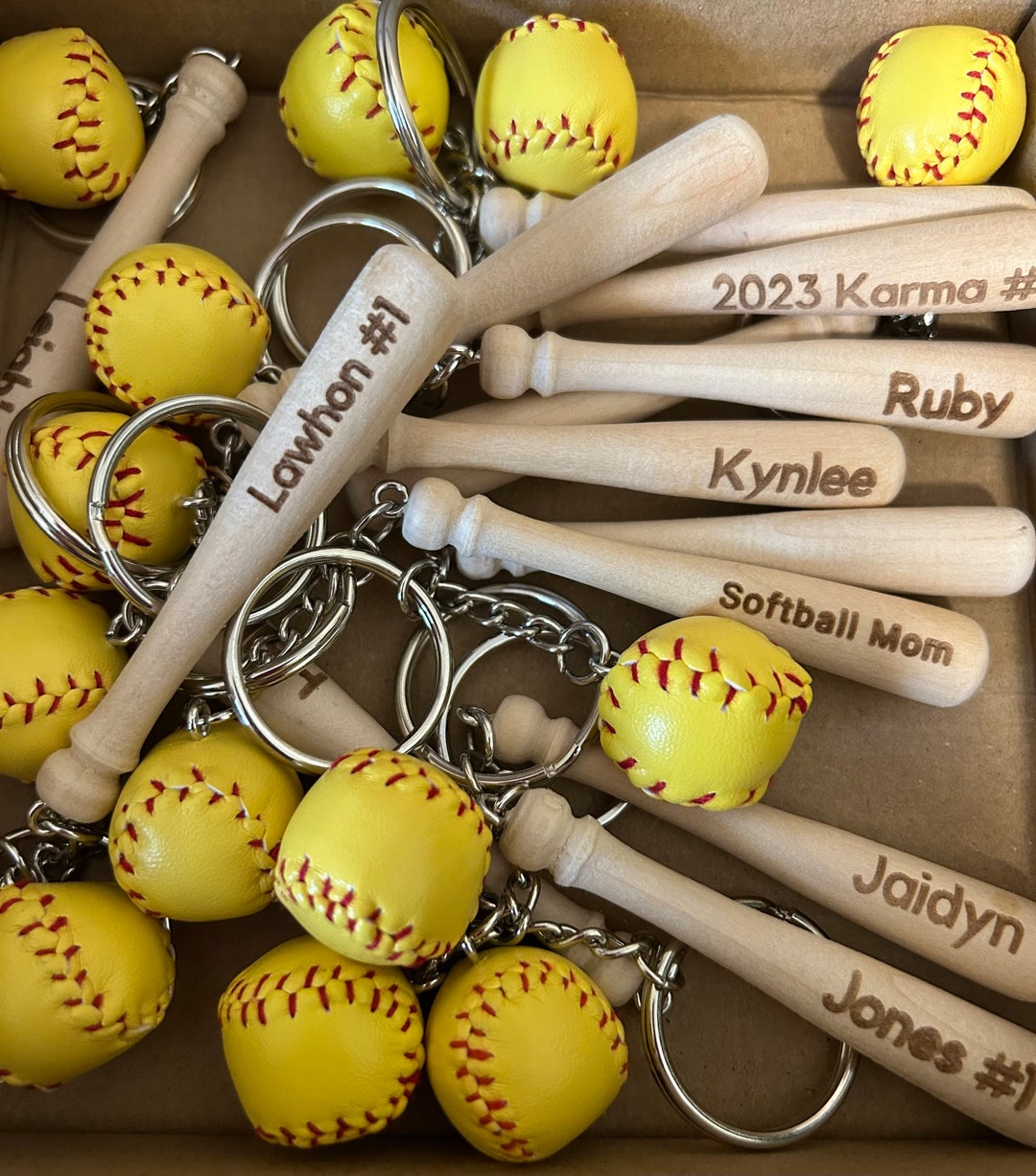 Softball Personalized Keychains Softball Engraved Gifts Etsy