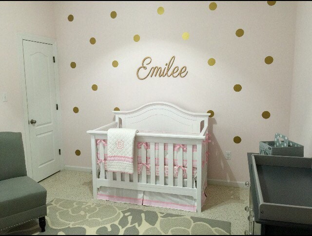 gold and pink nursery-wall polka dots-wall decals girl | etsy