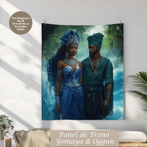 Panel de Trono Yemaya and Ogun | Throne Tapestry Trono Yemayá y Oggún | Yoruba Wall Art | Arte de Religion Yoruba