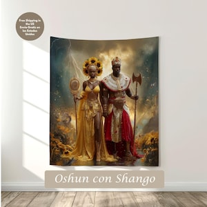 Oshun and Shango Tapestry | Yoruba Religion Wall Art | Yoruba Santería Throne Panel | Panel de Trono de Oshún y Shangó | Home Decor