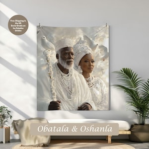 Obatala and Oshanla Throne Tapestry | Panel de Trono Orisha Obatalá y Oshanla | Santería Wall Art | Yoruba Santería Decor