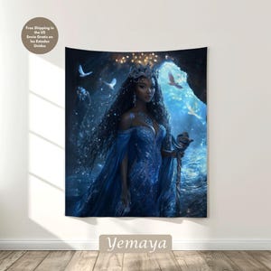 Panneau/Tapisserie Yemayá | Art mural déesse Yoruba Orisha | Panneau de Trono Yemayá | Tapiz religieux yoruba