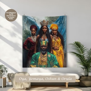 Orisha Throne Tapestry Oyá Yemayá Oshún Orula | Panel de Trono Yoruba Santería | Spiritual Wall Art | Divine Orisha Ceremony Decor