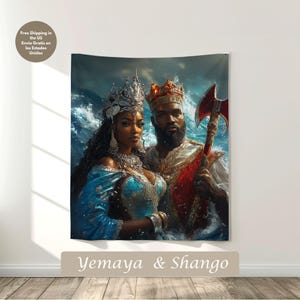 Yemaya and Shango Throne Tapestry | Panel de Trono Orisha Yemayá y Shangó | Santería Wall Art | Yoruba Santería Decor