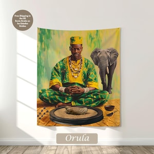 Orula Tapestry | Ifá Altar Decor | Panel de Trono para Orula | Yoruba Orisha Wall Art | Arte Yoruba