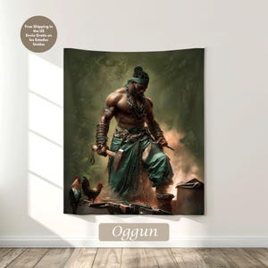 Oggun Orisha Tapestry | Yoruba Wall Art | Panel de Trono de Oggún | Decoración Religiosa Santería