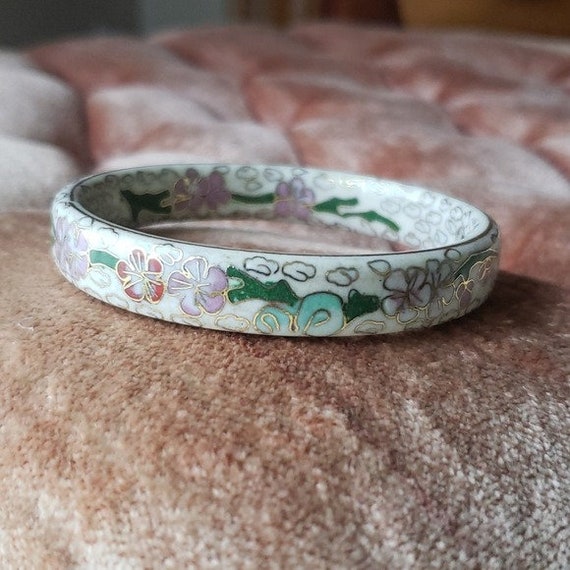 Bracelet Vintage En Métal Cloisonné – Superbe Décor Fleuri (réf. N°213) – Occasion à Saisir