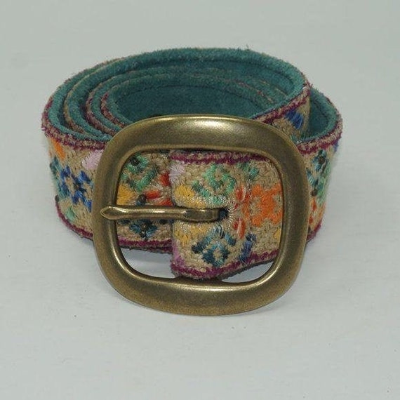 Vintage Rainbow Embroidered Reversible Belt