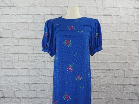 Vintage 80s Flora Kung Silk Floral Dress 8