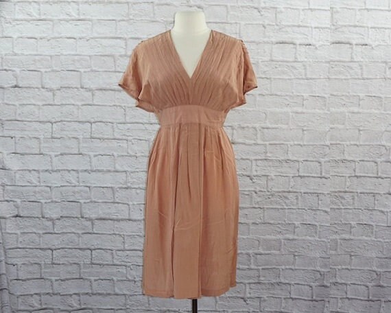 Vintage 40s Silk Pink Mauve Dress Large