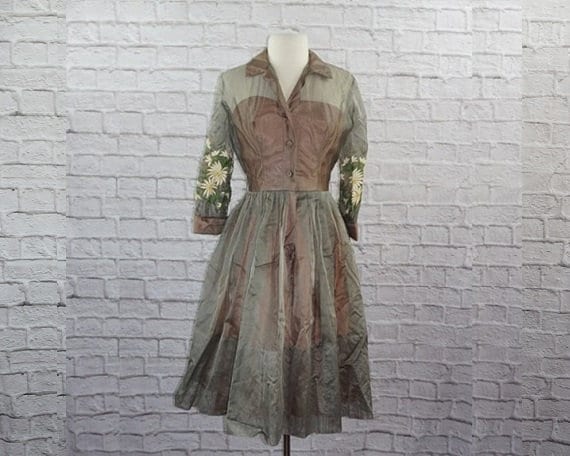 Vintage 50s Bullocks Embroidered Party Dress