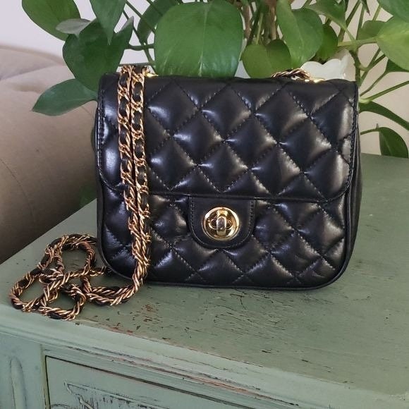 Vintage 80s Bloomingdales Quilted Leather Crossbody Bag 