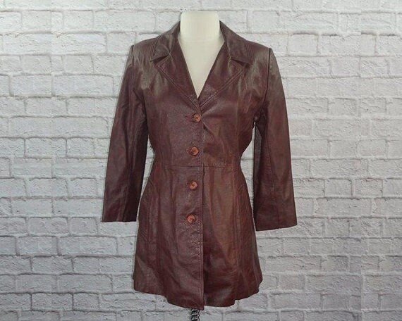 Vintage 70s Leather Oxblood Trench Coat Jacket