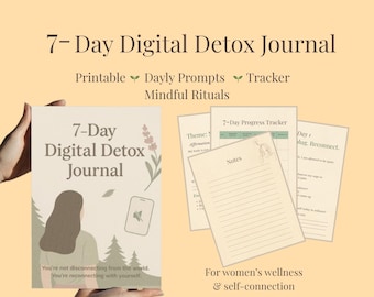 Erfrische deinen Geist mit einem 7-Tage-Digital-Detox-Tagebuch | Druckbare Selbstfürsorge-Challenge für Frauen