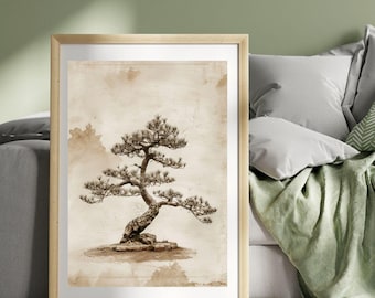 Japandi Wall Art Printable – Minimalist Bonsai Tree Decor – Digital Download Zen Aesthetic