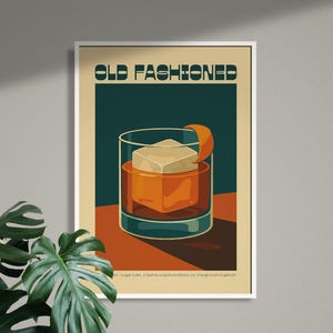 Old Fashioned Cocktail Printable Wall Art - Retro Bar Cart Decor - Digital Download Poster A3 A4 8x10 16x20
