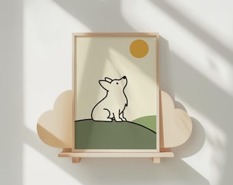 Lámina artística de Corgi: Regalo minimalista moderno para amantes de los perros (descarga digital)