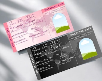 Boarding Pass Save The Date, Destination Wedding Invitation (Digital Download)