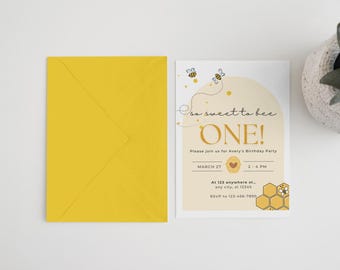 Bee 1st Birthday Invitation: Editable Canva Template (Digital Download