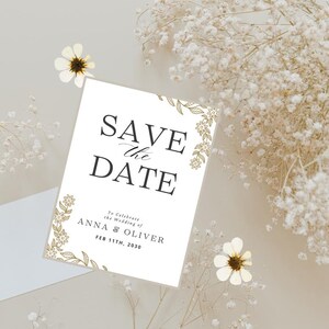 Blumen Save the Date Vorlage | Elegante Hochzeitseinladung | Minimalistisches bearbeitbares Design | Digitaler Download