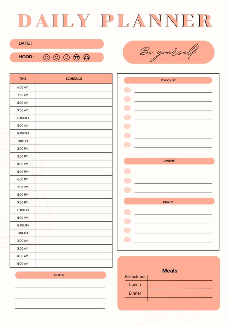 Planner Includes All-in-one Daily Planner Printable, Peach Minimalist Design (PDF) - Etsy