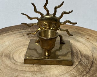Vintage Rare Brass Sun Candlestick Celestial Candle Holder Boho Astrology Decor Collectible