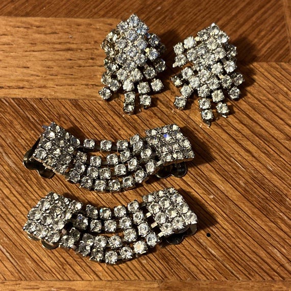 Art Deco Rhinestone Shoe Clips: Vintage 1930s Style, Silvertone - 2 Pairs