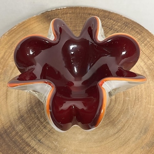 Vintage Murano Kunst Glas gekräuselten Schüssel - Rot, Weiß, Orange - 6 &quot;