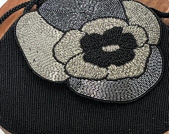 Vintage Jeromes Beaded Crossbody Bag: Black Silver Evening Purse