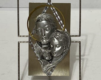 Italian Argenti Silver Icon Plaque. Lam Ag Wooden Stand Holy