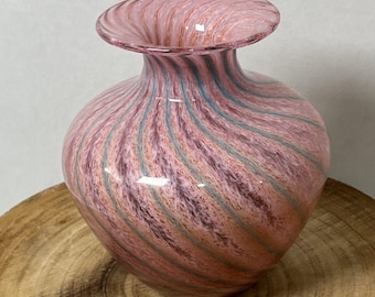 Vintage Hand Blown Art Glass Vase: 1987 Union Street Studio, Pink Blue Swirl