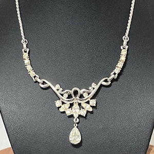 Vintage Anthony Rhinestone Collar Necklace – Statement Silver Tone Choker – Clear Crystal Bridal Jewelry 15”