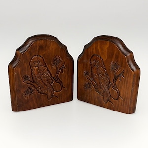 Carved Wood Owl Bookends: Rustic Cabin Decor, 7.25&quot;