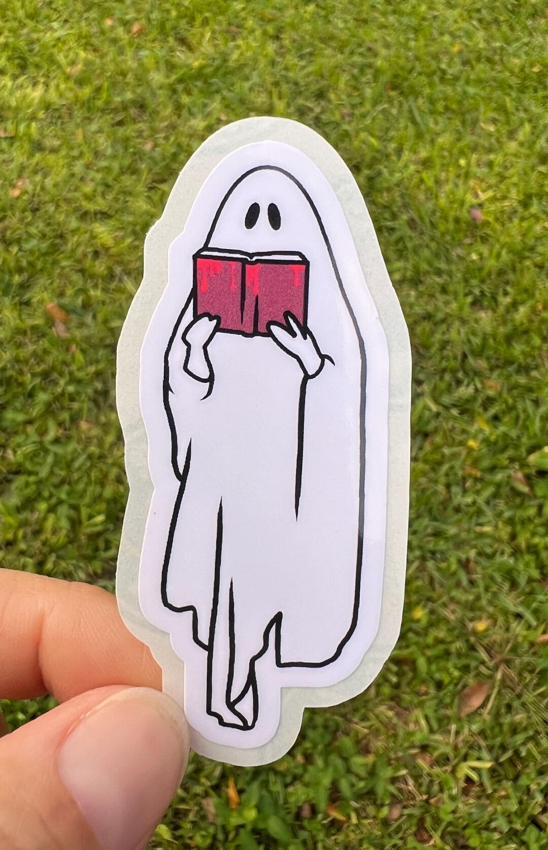 Book Reading Ghost Sheet Sticker | Spooky | Gloss Easy Peel Vinyl ...