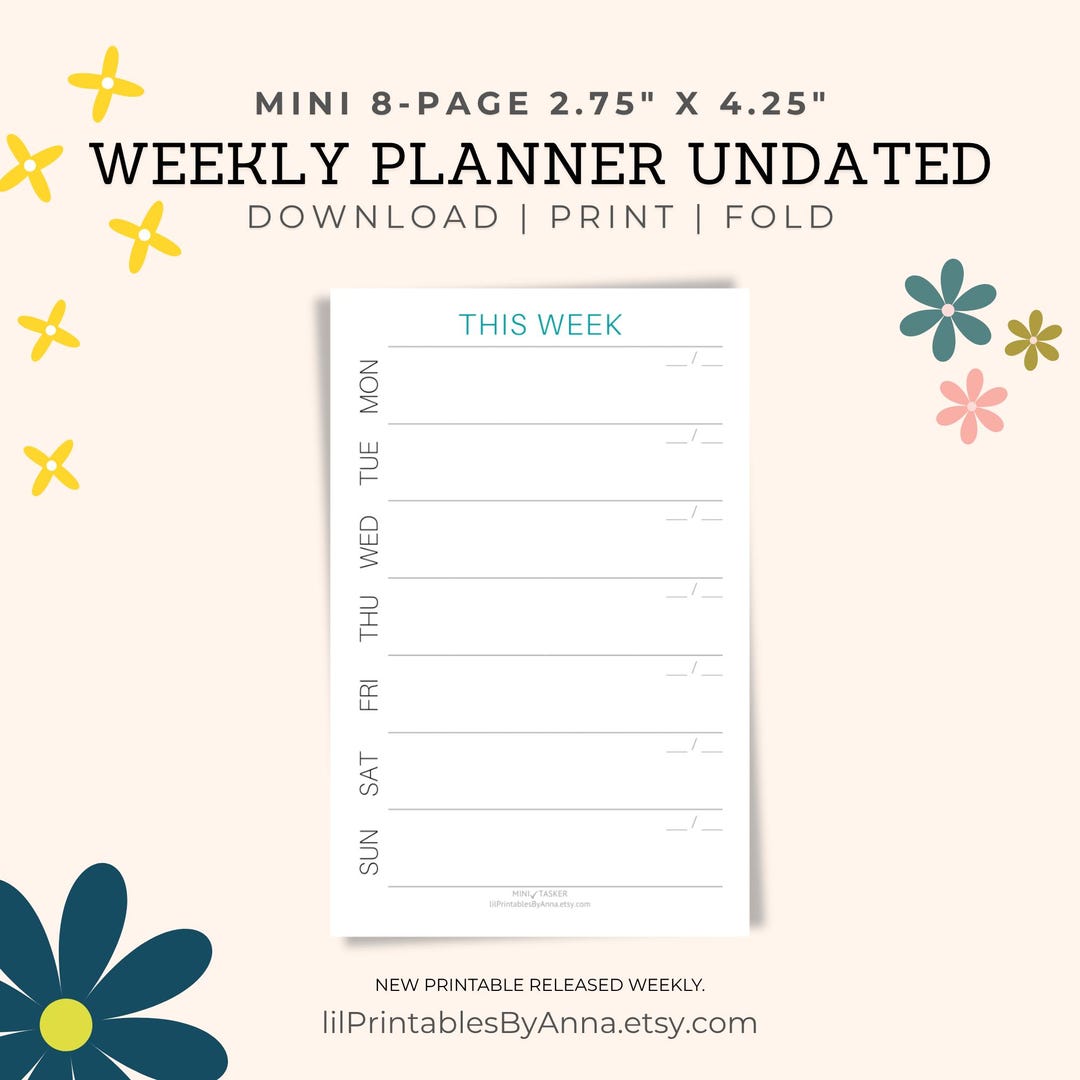 Simple 7 Day Weekly Planner – Printable Foldable PDF – Pocket Size 8 ...