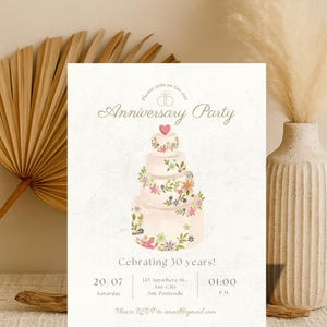 Elegant Anniversary Party Invitation | Digital Download Template | Printable Anniversary Party Invite | Editable Anniversary Invitation