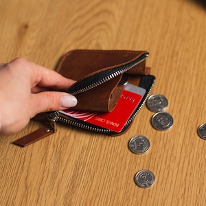 Kleine Geldbörse mit Reißverschluss, Leder Geldbörse, Mini Geldbörse für Frauen, Kleine Reißverschlusstasche, Flache Reißverschlusstasche