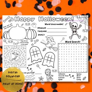 Halloween Activity Coloring Page, Printable, Activities for Kids, Halloween Party Favor, Digital Download