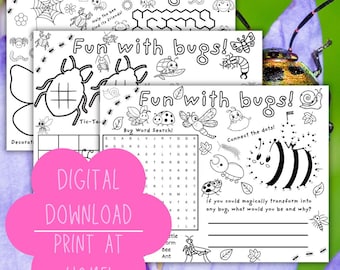 Fun With Bugs! Kids Activity Placemat, Coloring Sheet, Digital Download Coloring Page, Kids Puzzle, Maze, Word Search, Educational Activity