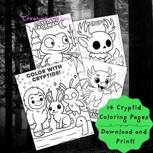 Color With Cryptids Coloring Pages, Cryptid Coloring Sheets, Mythical Creature Coloring For Kids and Adults, Digital Download