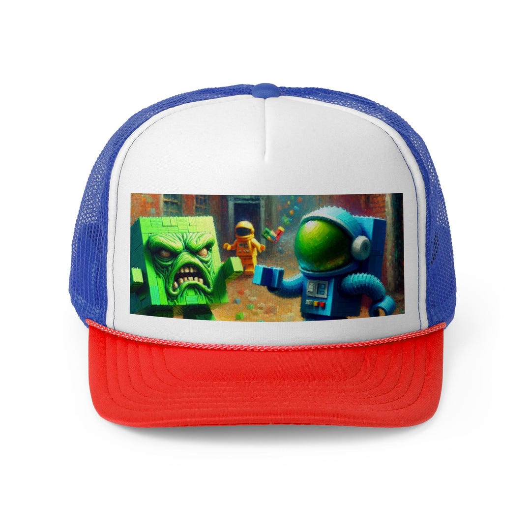 Kids Gamer Trucker Hat – Funny Cartoon Alien Vs Astronaut Cap ...